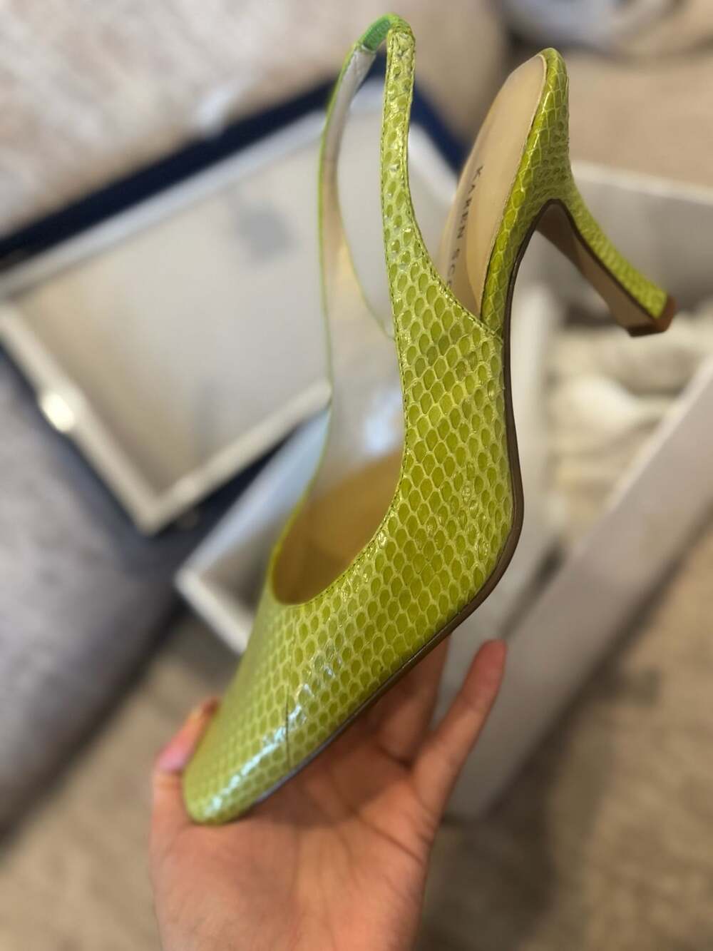 Karen Scott Green Snakeskin Print Slingback Kitten Heel Pumps Size 7.5M